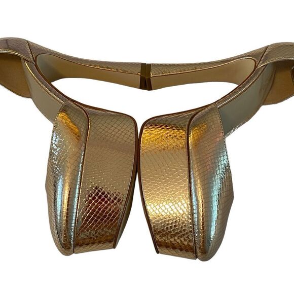 Michael Kors Sexy Gold Tone Round Toe Dual Ankle Strap Stilettos in Size 6.5 - Picture 5 of 9